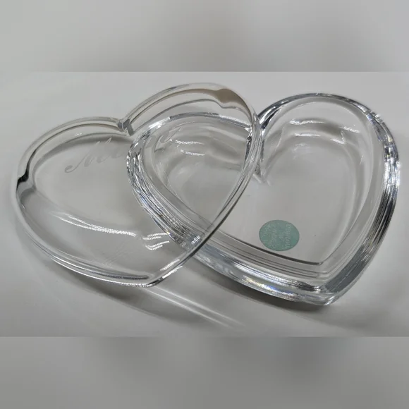 "MOM" Vintage Authentic TIFFANY & CO Lead Crystal HEART Jewelry Trinket Box - Picture 2 of 9